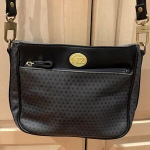 Liz Claiborne Black and Grey Crossbody Bag with Brass Accents